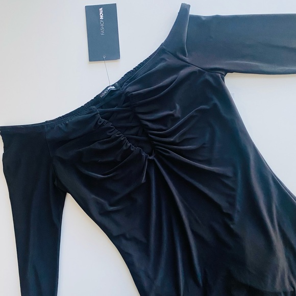 NWT Black Behati Ruched Off Shoulder Mini Dress - Picture 7 of 8